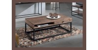 Table basse GOA en bois massif style industriel. Table en bois massif avec niche et tiroir.