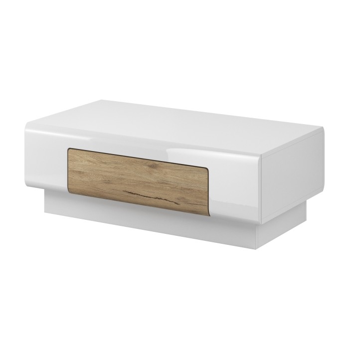 Table basse collection OHIO. Meuble type CONTEMPORAIN coloris blanc et chêne.