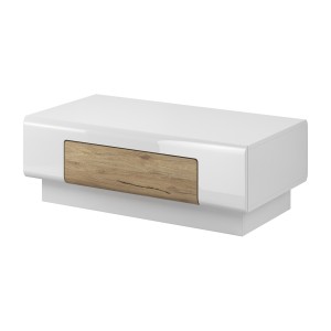 Table basse collection OHIO. Meuble type CONTEMPORAIN coloris blanc et chêne.