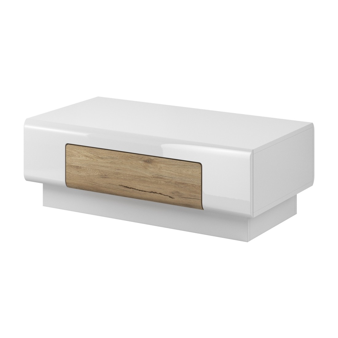 Table basse collection OHIO. Meuble type CONTEMPORAIN coloris blanc et chêne.