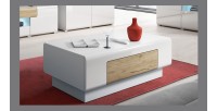 Table basse collection OHIO. Meuble type CONTEMPORAIN coloris blanc et chêne.
