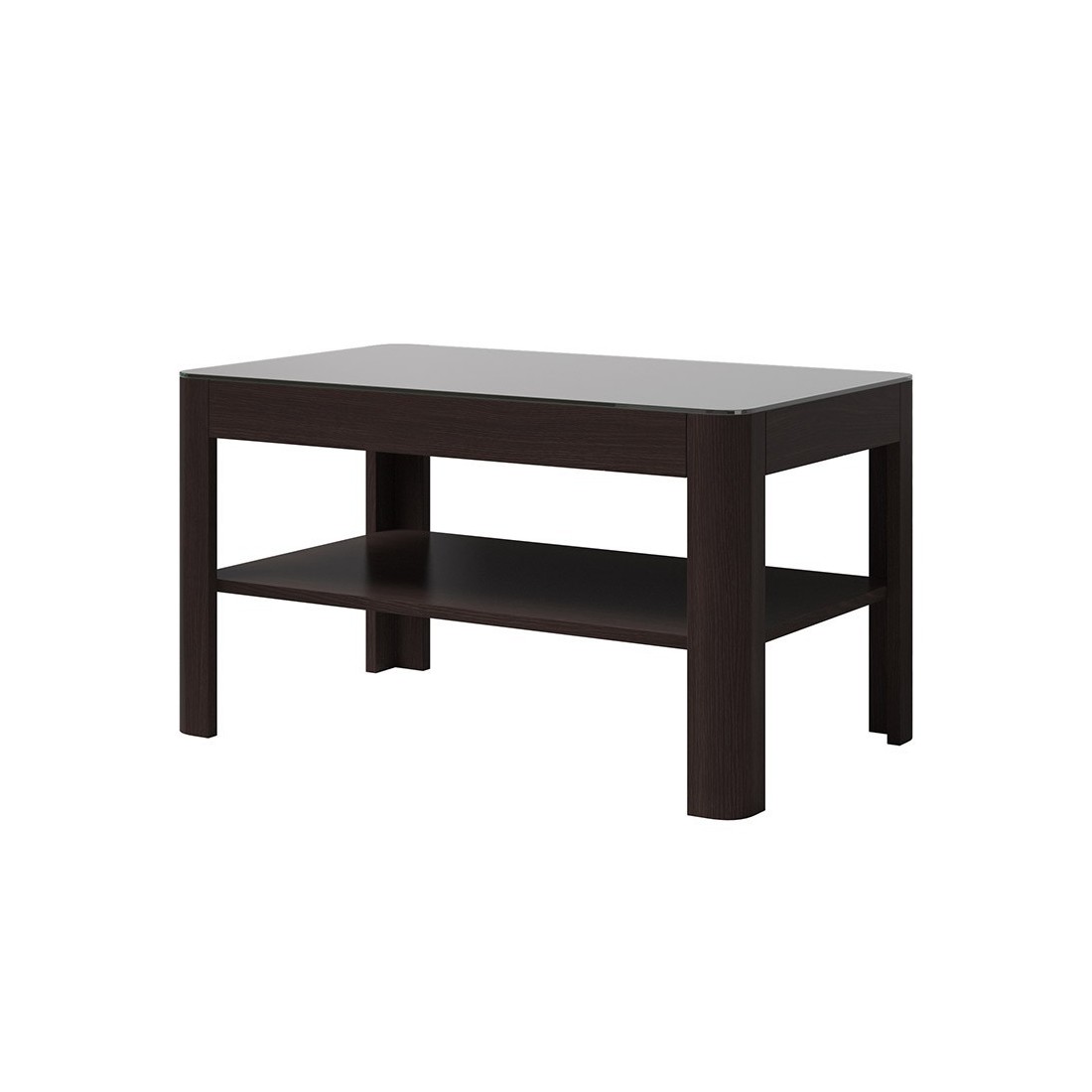 Table basse collection TONGA. Meuble type DESIGN coloris Wenge  plateau en verre fumé noir.