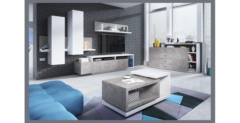Table basse design collection BERGAME. Coloris blanc et gris. Style design