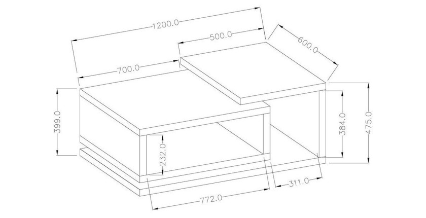 Table basse design collection BERGAME. Coloris blanc et gris. Style design