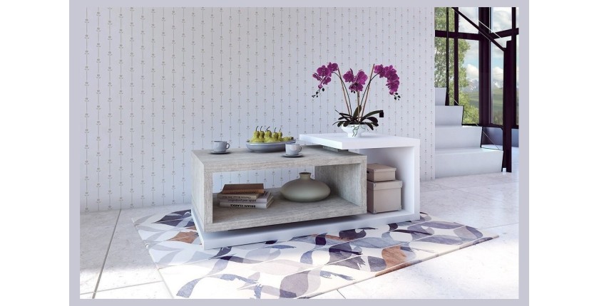Table basse design collection BERGAME. Coloris blanc et gris. Style design
