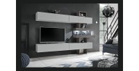 Ensemble salon TOKO. Composition TV murale coloris blanc et bois. LED incluses.