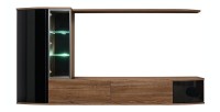 Ensemble complet meuble TV ZENITH. Composition murale effet chêne. LED incluses.