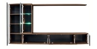 Ensemble complet meuble TV ZENITH. Composition murale effet chêne. LED incluses.
