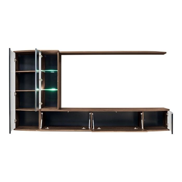 Ensemble complet meuble TV ZENITH. Composition murale effet chêne. LED incluses.