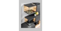 Ensemble de meubles pour votre salon KLIS. Composition murale coloris gris perle et chêne. LED incluses. Meuble tv design
