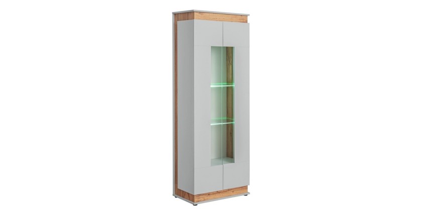 Vitrine, bibliothèque, vaisselier MUNICH modèle haut + LED. Meuble design idéal pour votre salle à manger