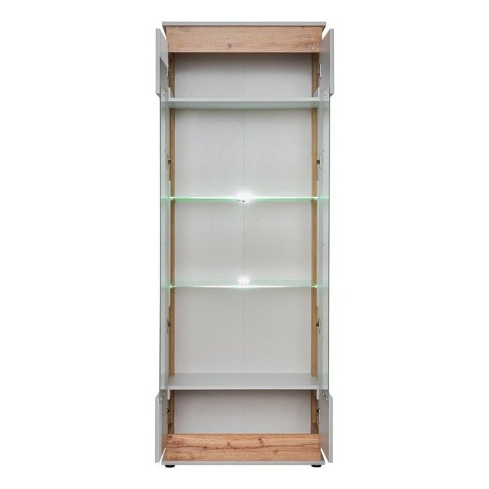 Vitrine, bibliothèque, vaisselier MUNICH modèle haut + LED. Meuble design idéal pour votre salle à manger