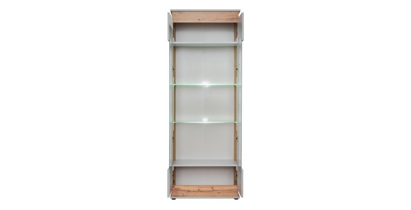 Vitrine, bibliothèque, vaisselier MUNICH modèle haut + LED. Meuble design idéal pour votre salle à manger