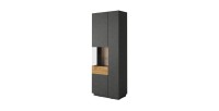 Vitrine, bibliothèque, vaisselier KILES coloris gris anthracite et chêne. Modèle vitrine gauche. LED intégrée