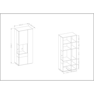 Vitrine, bibliothèque, vaisselier KILES coloris gris anthracite et chêne. Modèle vitrine gauche. LED intégrée