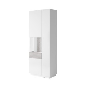 Vitrine, bibliothèque, vaisselier KILES coloris blanc et gris. Modèle vitrine gauche. LED intégrée