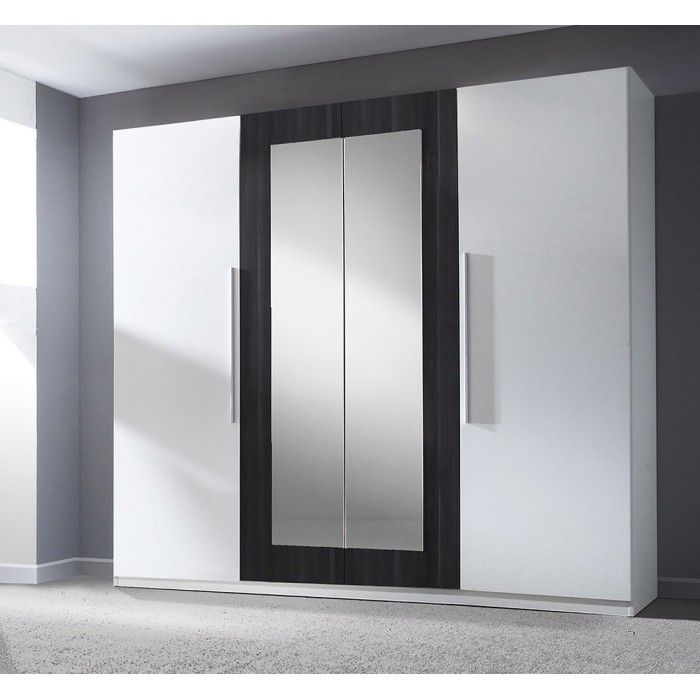Chambre complète Irina coloris blanc et gris anthracite : Lit 160x200 cm + armoire + commode + chevets.