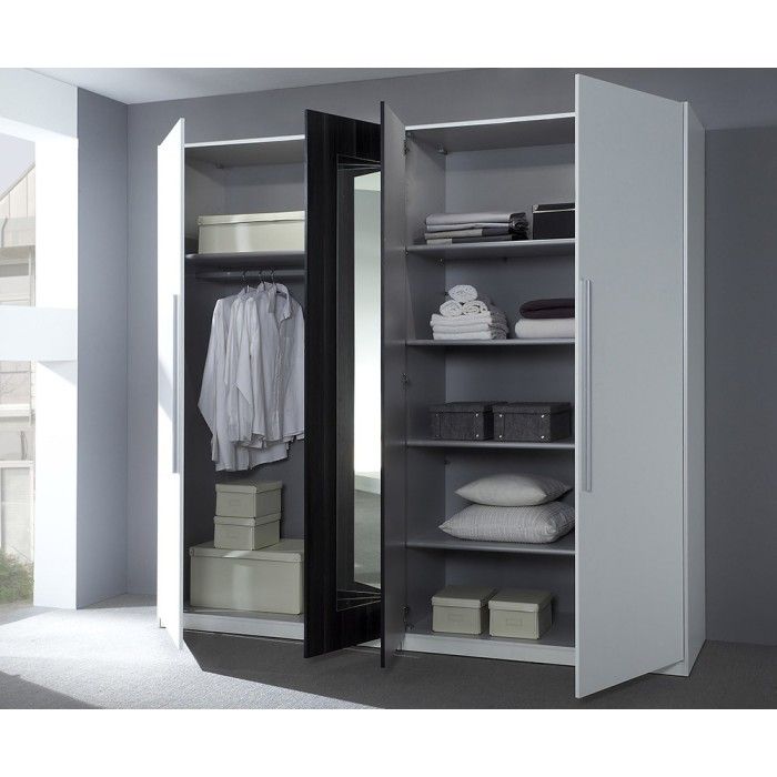 Chambre complète Irina coloris blanc et gris anthracite : Lit 160x200 cm + armoire + commode + chevets.