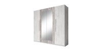 Chambre complète Irina imitation bois gris clair et gris foncé : Lit 180x200 cm + armoire + commode + chevets.