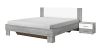 Chambre complète Irina imitation bois gris clair et gris foncé : Lit 180x200 cm + armoire + commode + chevets.