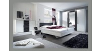 Chambre complète Irina coloris blanc et gris anthracite : Lit 180x200 cm + armoire + commode + chevets.