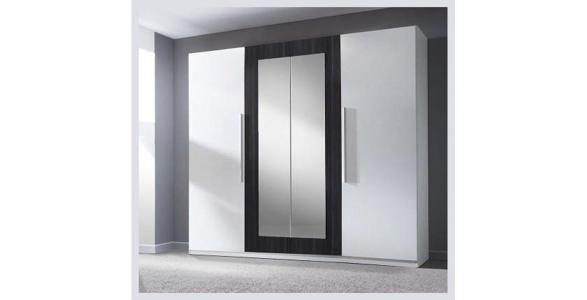 Chambre complète Irina coloris blanc et gris anthracite : Lit 180x200 cm + armoire + commode + chevets.