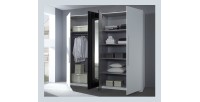 Chambre complète Irina coloris blanc et gris anthracite : Lit 180x200 cm + armoire + commode + chevets.