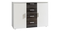 Chambre complète Irina coloris blanc et gris anthracite : Lit 180x200 cm + armoire + commode + chevets.