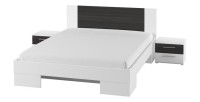 Chambre complète Irina coloris blanc et gris anthracite : Lit 180x200 cm + armoire + commode + chevets.