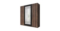 Chambre complète Irina imitation chêne foncé et noir : Lit 180x200 cm + armoire + commode + chevets.