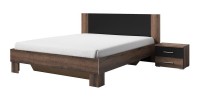 Chambre complète Irina imitation chêne foncé et noir : Lit 180x200 cm + armoire + commode + chevets.