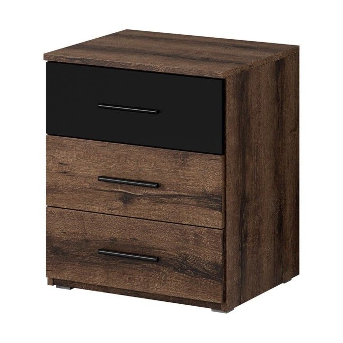Chambre à coucher EOS : Armoire 200cm, Lit 160x200, commode, chevets. Couleur chêne foncé et noir