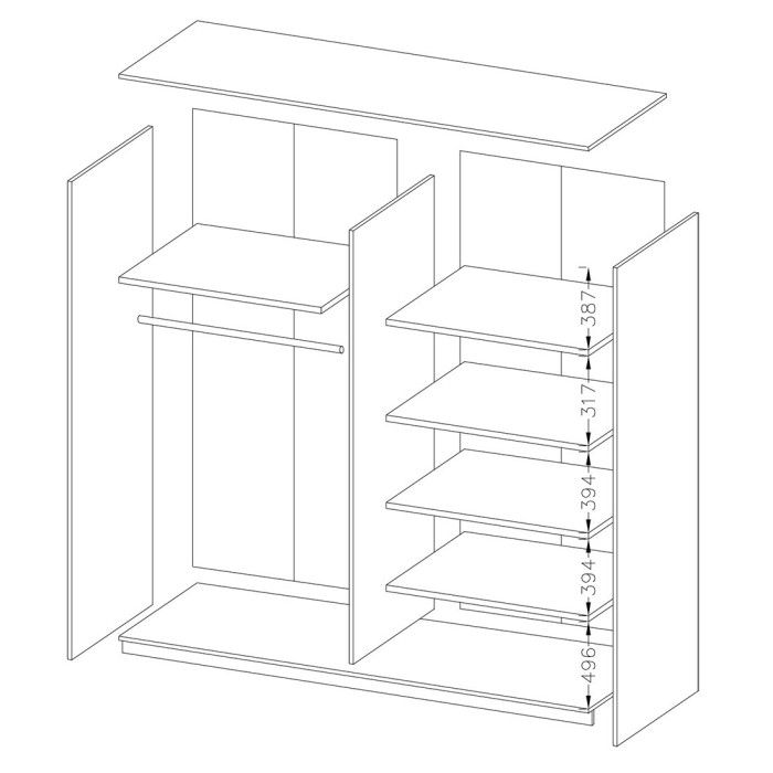 Chambre à coucher EOS : Armoire 200cm, Lit 160x200, commode, chevets. Couleur chêne foncé et noir