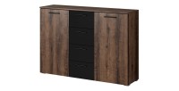 Chambre à coucher EOS : Armoire, Lit 180x200, commode, chevets. Couleur chêne foncé et noir