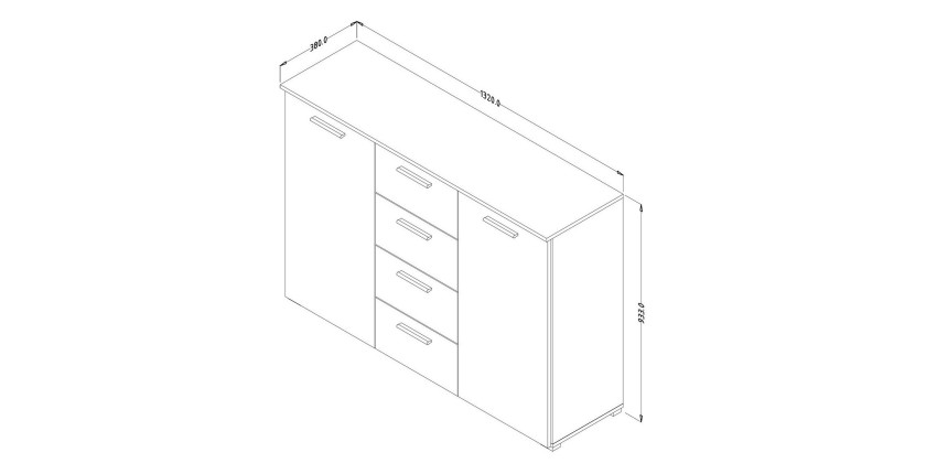 Chambre à coucher EOS : Armoire, Lit 180x200, commode, chevets. Couleur chêne foncé et noir