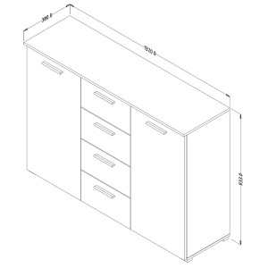 Chambre à coucher EOS : Armoire, Lit 180x200, commode, chevets. Couleur chêne foncé et noir