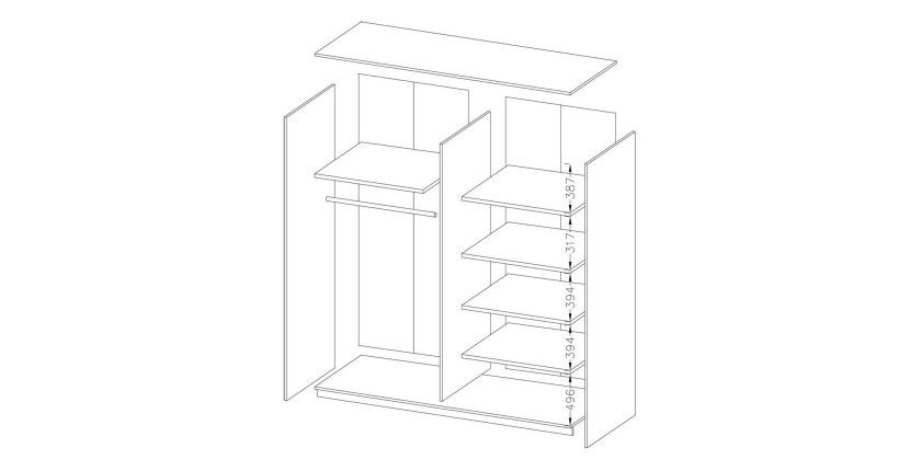 Chambre à coucher EOS : Armoire, Lit 180x200, commode, chevets. Couleur chêne foncé et noir
