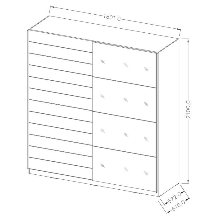 Chambre à coucher EOS : Armoire, Lit 180x200, commode, chevets. Couleur chêne foncé et noir
