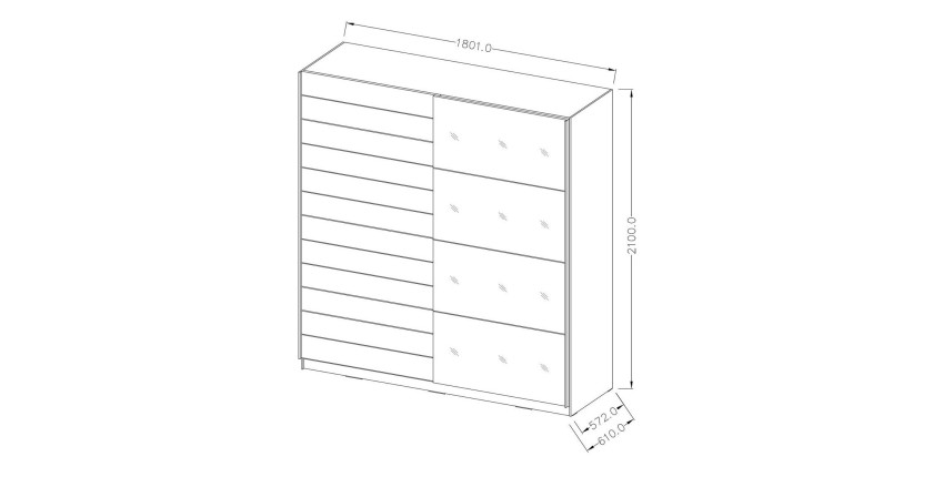Chambre à coucher EOS : Armoire, Lit 180x200, commode, chevets. Couleur chêne foncé et noir