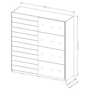 Chambre à coucher EOS : Armoire, Lit 180x200, commode, chevets. Couleur chêne foncé et noir