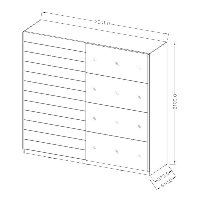 Chambre à coucher EOS : Armoire 2 mètres, Lit 180x200, commode, chevets. Couleur chêne foncé et noir