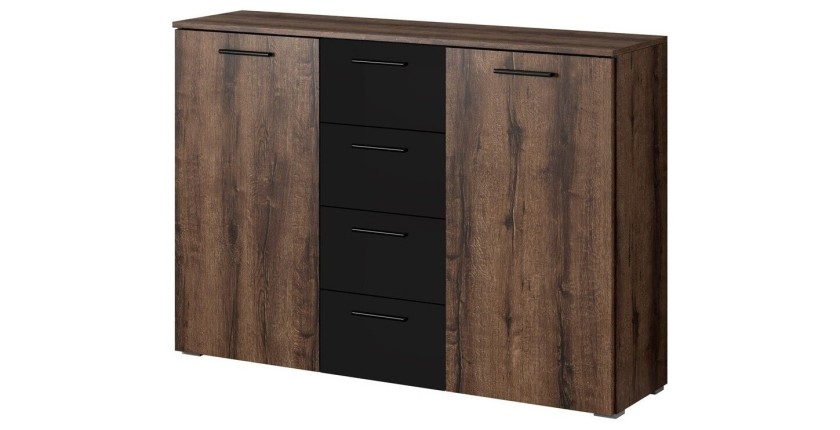 Chambre à coucher EOS : Armoire 220x210, Lit 180, commode, chevets. Couleur chêne foncé et noir