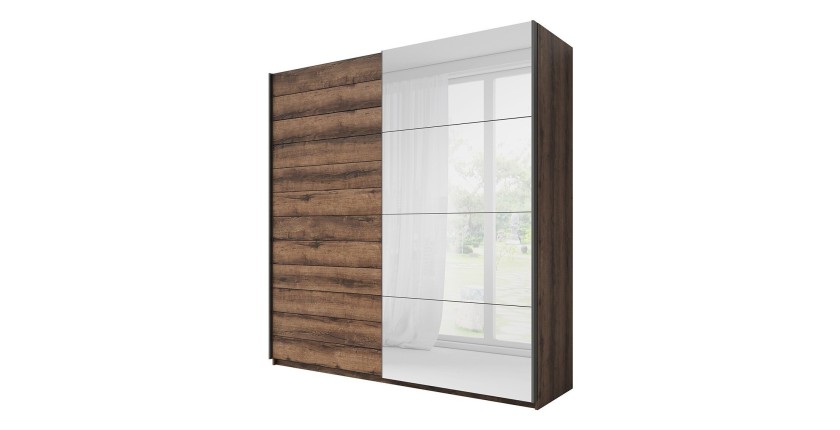 Chambre à coucher EOS : Armoire 220x210, Lit 180, commode, chevets. Couleur chêne foncé et noir