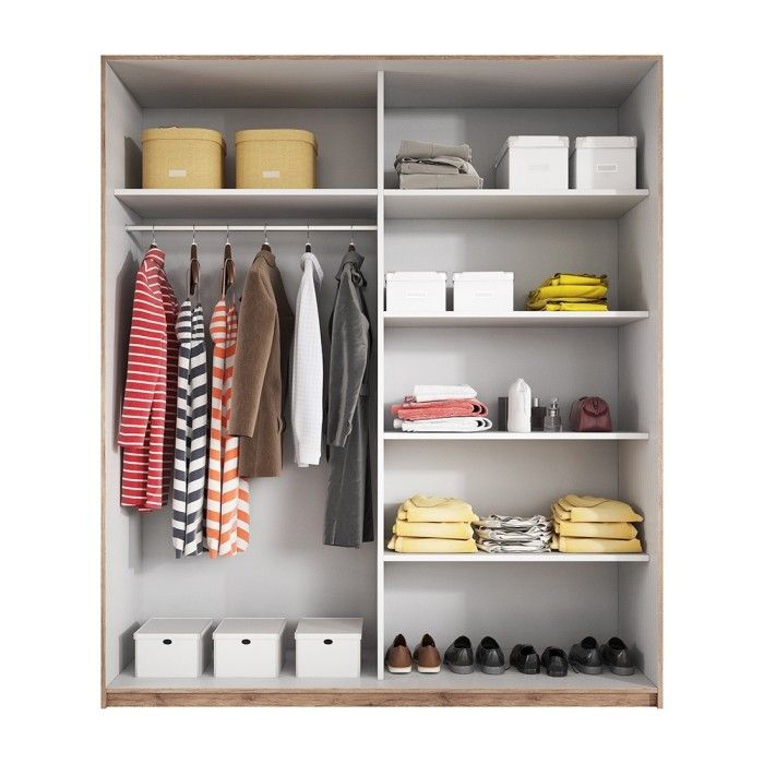 Chambre à coucher EOS : Armoire 220x210, Lit 180, commode, chevets. Couleur chêne foncé et noir