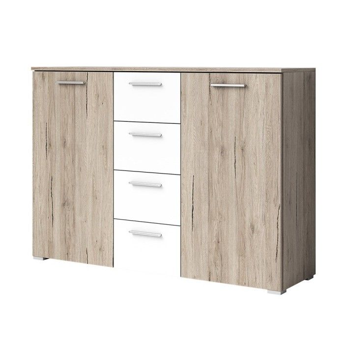 Chambre à coucher EOS : Armoire, Lit 160x200, commode, chevets. Couleur chêne clair et blanc