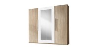 Armoire 4 portes avec miroirs couleur chêne et blanc - IRINA
