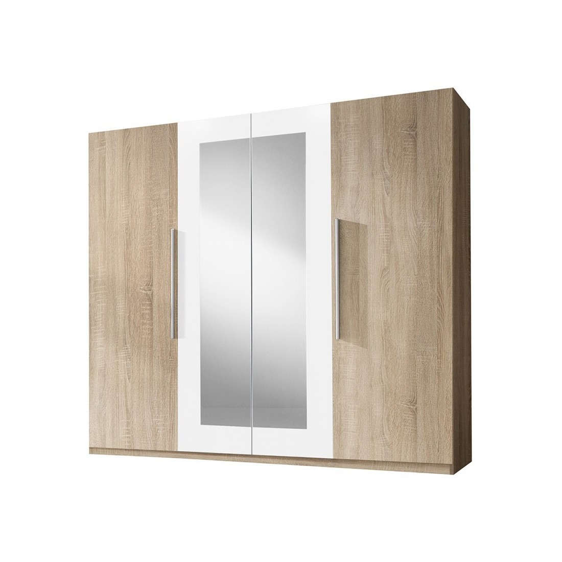 Armoire 4 portes avec miroirs couleur chêne et blanc - IRINA