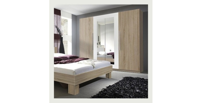 Armoire 4 portes avec miroirs couleur chêne et blanc - IRINA