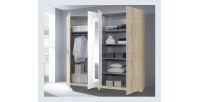 Armoire 4 portes avec miroirs couleur chêne et blanc - IRINA
