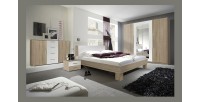 Armoire 4 portes avec miroirs couleur chêne et blanc - IRINA